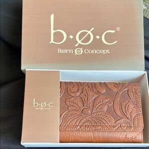 b.o.c. Embossed Floral Vegan Leather Wallet - Tan